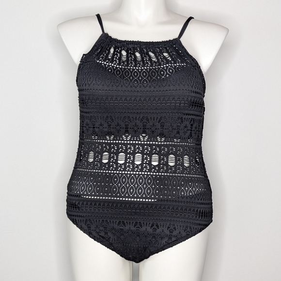 Aqua Green Black Net One Piece Swimsuit XL - Picture 1 of 11